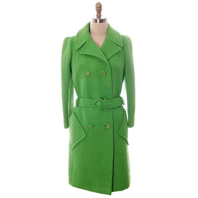 Vintage Ladies Coat Lightweight Lime Green Wool Cool Pockets 1970s Braeton Small Women's,New Arrivals vendor-unknown