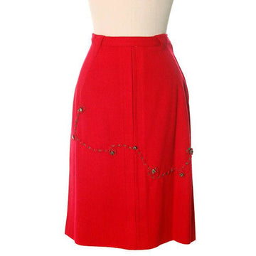Hot Lipstick Red Vintage Pencil Skirt  Wool w Passementerie Braid On Front 1950s Waist 29" - The Best Vintage Clothing
 - 1