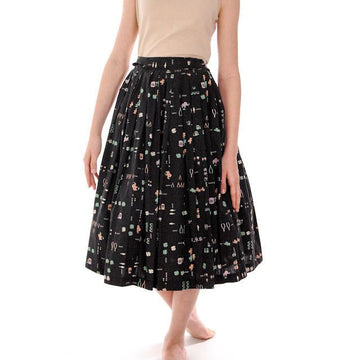 Vintage Pleated Cotton " Lucky" Skirt 1950s Black w/Print Small - The Best Vintage Clothing
 - 1