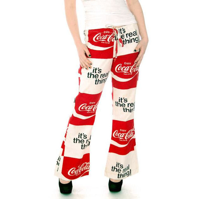 Vintage Pop Art Coca Cola Coke Cotton Pants Bell Bottoms 1970s Max-30" waist Women's,New Arrivals vendor-unknown