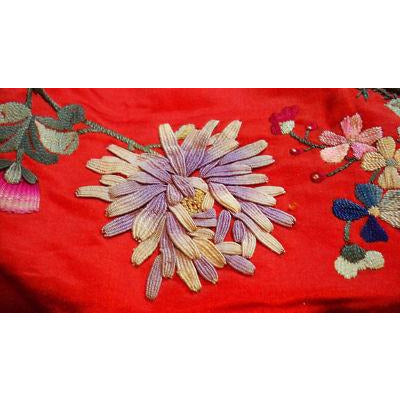 Antique Chinese Robe Part Red Silk Embroidered Wedding Apron Cart2cart The Best Vintage Clothing