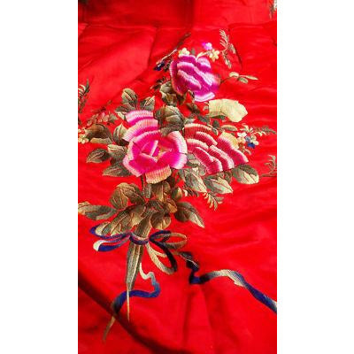Antique Chinese Robe Part Red Silk Embroidered Wedding Apron Cart2cart The Best Vintage Clothing