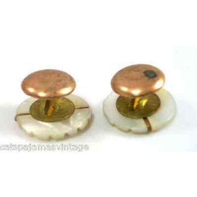 Antique Cuff Links Mens MOP & Gold Carved 5/8 Men's Vintage,Women's The Best Vintage Clothing