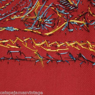 Antique Embroidered Linsey-Woolsey Red Shawl 1860S Women's The Best Vintage Clothing