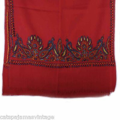 Antique Embroidered Linsey-Woolsey Red Shawl 1860S Women's The Best Vintage Clothing