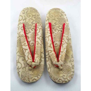 Antique Japanese Thong Shoes Gold Damask Mens Womens Esso Oil Company - The Best Vintage Clothing
 - 1