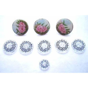 Antique Victorian Buttons 9 Glass & Hand Painted Porcelain Button Studs With Roses Cart2cart The Best Vintage Clothing