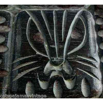 VTG Bohemian Wood Hand Carved Trinket Jewelry Box Cat/ Design 12"x10" Dark Wood Cart2cart The Best Vintage Clothing