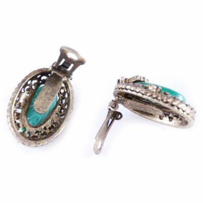 Vintage Brass tone Filigree Jade Clip-On Earrings 1940S On Sale The Best Vintage Clothing