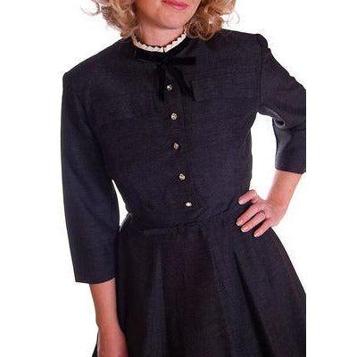 Charcoal Vintage Day Dress With Jacket Rhinestone Buttons 1950 36-29-Free Cart2cart The Best Vintage Clothing