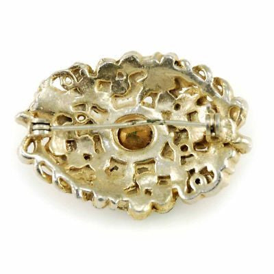 Fancy Vintage Brooch Goldtone Emerald Green Rhinestones Paste 1930S Statement On Sale The Best Vintage Clothing