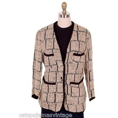 Ladies Blazer Jacket Chenille Black/Taupe Bestini Paris Large Chanel Styling Zeitgeist Modern The Best Vintage Clothing