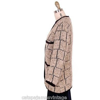 Ladies Blazer Jacket Chenille Black/Taupe Bestini Paris Large Chanel Styling Zeitgeist Modern The Best Vintage Clothing