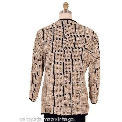 Ladies Blazer Jacket Chenille Black/Taupe Bestini Paris Large Chanel Styling Zeitgeist Modern The Best Vintage Clothing