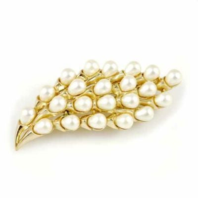 Vintage Signed Trifari Crown Goldtone/Pearl Spray Brooch 1940S Cart2cart Trifari