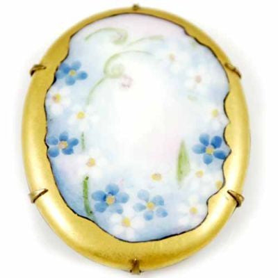 Victorian Hand-Painted Porcelain Floral Brooch Large - The Best Vintage Clothing
 - 1