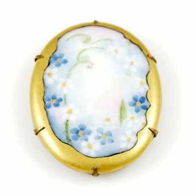 Victorian Hand-Painted Porcelain Floral Brooch Large Cart2cart The Best Vintage Clothing