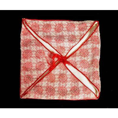 Victorian Hanky Case Bobbin Lace Overlay Red & White Silk - The Best Vintage Clothing
