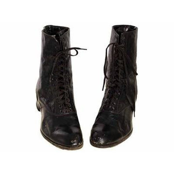 Victorian Lady Black Leather Hi Top Lace Up Boots Modern 6.5N Women's,Shoes The Best Vintage Clothing