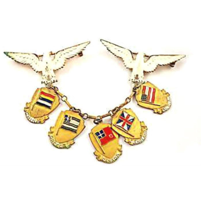 Vintage Chatelaine Victory  Brooch 2 Eagles & Flags WW1 - The Best Vintage Clothing
 - 1