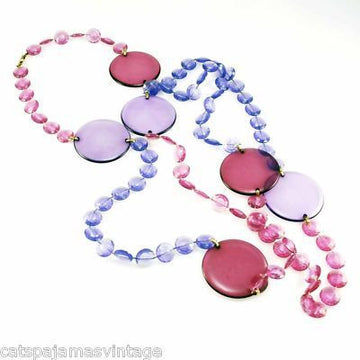 Vintage Acrylic Mod Purple Discs Necklace 1970S 68" Long Cart2cart The Best Vintage Clothing