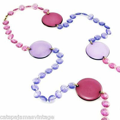 Vintage Acrylic Mod Purple Discs Necklace 1970S 68" Long Cart2cart The Best Vintage Clothing