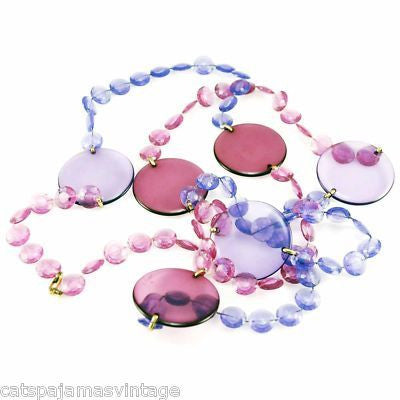 Vintage Acrylic Mod Purple Discs Necklace 1970S 68" Long Cart2cart The Best Vintage Clothing