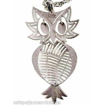 Vintage Articulated Owl Pendant Necklace Silver Tone Signed Alan 1970s Large - The Best Vintage Clothing
 - 1