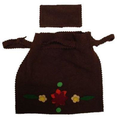 Vintage Bag Brown Wool Appliquéd Drawstring Purse 1920S Handbags,On Sale,Women's The Best Vintage Clothing