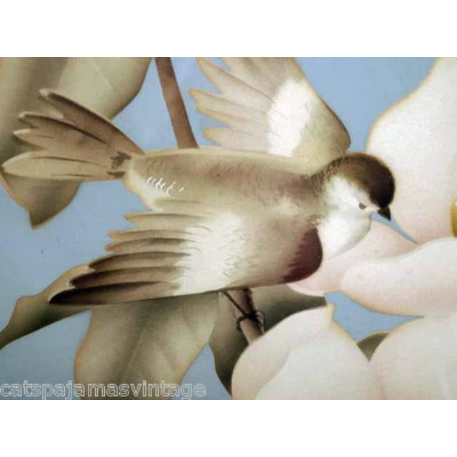 Vintage Bird & Magnolia Print Framed Ultra Art Moderne 17" SQ 1940s Signed Bernard Collectibles The Best Vintage Clothing
