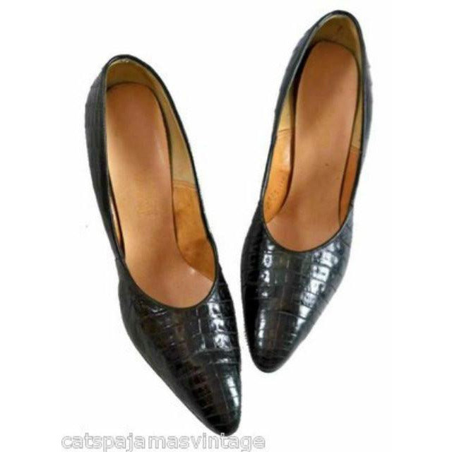 Vintage Black Alligator Stiletto Heels Pumps The Balta Size 9 1950s The Best Vintage Clothing