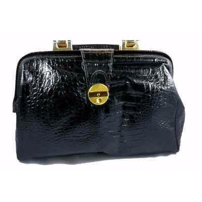Vintage Black Faux Croc Satchel Purse Amelia Berko 1970S X large Handbags The Best Vintage Clothing