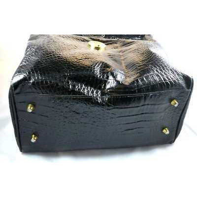 Vintage Black Faux Croc Satchel Purse Amelia Berko 1970S X large Handbags The Best Vintage Clothing