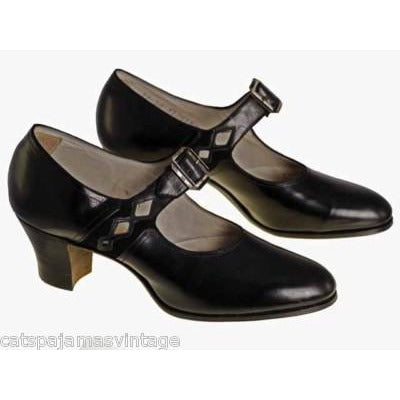 Antique Shoes Mary Janes Black Leather 1920s WALK OVER NIB Size EU37 6.5 US Shoes,Women's,On Sale Walk Over