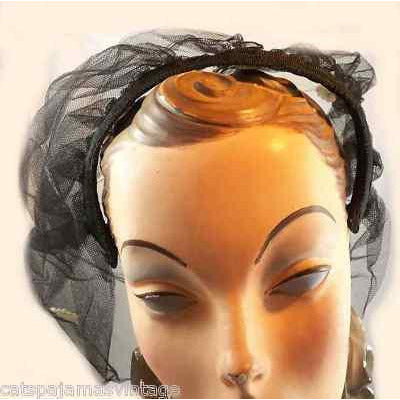 Vintage Black Tulle Headband Hat W/Appliqué 1950S Hats,On Sale The Best Vintage Clothing