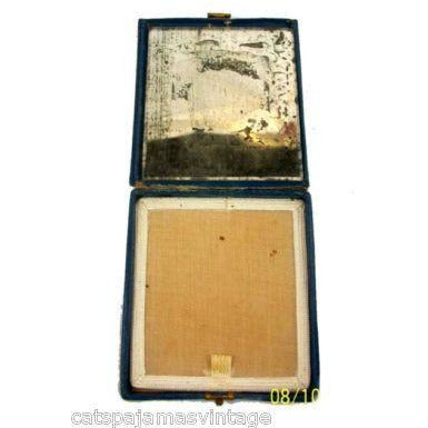 Vintage Blue Leather Embossed Compact London 1940S On Sale,Accessories vendor-unknown