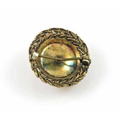 Antique Brooch Carved Coral Plastic Round In Brass Set Victorian Cart2cart The Best Vintage Clothing