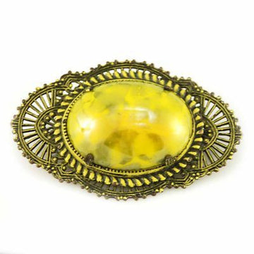 Vintage Brooch Large Early 1920s Art Deco Filigree/Mustard Stone  1920S - The Best Vintage Clothing
 - 1