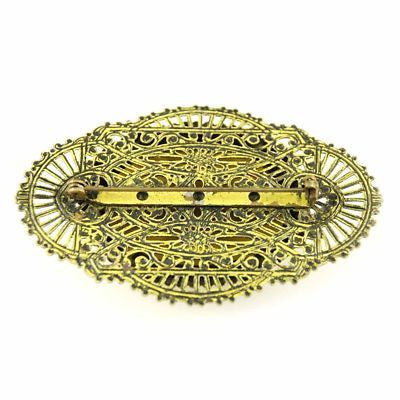 Vintage Brooch Large Early 1920s Art Deco Filigree/Mustard Stone 1920S Women's The Best Vintage Clothing