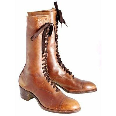 Vintage Brown Leather Ladies Tall Laceup Boots S 7-7.5 Edwardian-1920 - The Best Vintage Clothing
 - 1