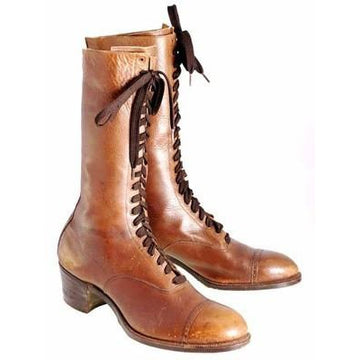 Vintage Brown Leather Ladies Tall Laceup Boots S 7-7.5 Edwardian-1920 Women's,Shoes,On Sale vendor-unknown