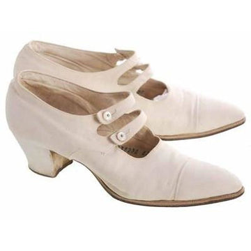 Vintage Canvas Mary Jane Shoes Ladies 7-7.5 Heels Dble Straps 1920s Wolfe Bros Shoes,Women's The Best Vintage Clothing