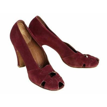 Vintage Womens Shoes Claret Red Suede Newton Elkin Peep Toe Pumps 1930S Size 7 - The Best Vintage Clothing
 - 1