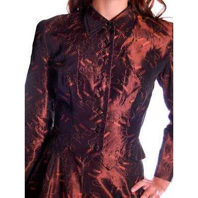 Vintage Copper Taffeta Suit with Print 1940s Small 35-22-40 Women's Junior Accent