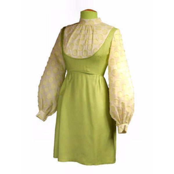 Vintage Dress Lime Green Flocked  Balloon Sleeves 1968 - The Best Vintage Clothing
 - 1