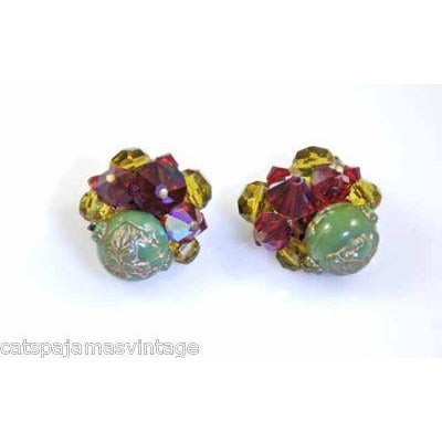 Vintage Earrings Red/Green Glass Faceted Clip 1950S On Sale The Best Vintage Clothing