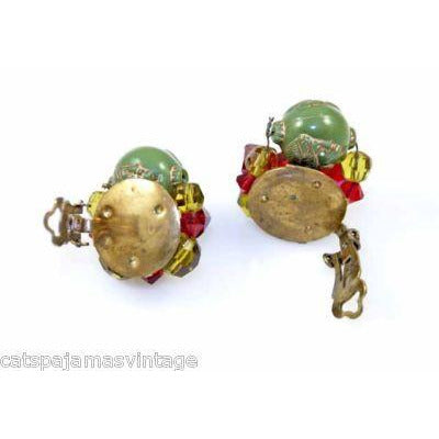 Vintage Earrings Red/Green Glass Faceted Clip 1950S On Sale The Best Vintage Clothing