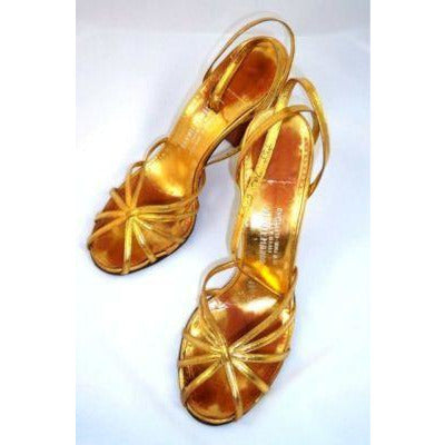 Vintage Gold Leather Sandals Ankle Strap 1940S BonWit Teller Fifth Ave Sz 7 Shoes,On Sale The Best Vintage Clothing