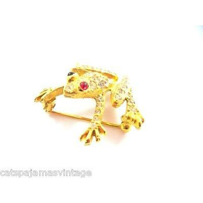 Vintage Jomaz Rhinestone & Gold Frog Brooch Ruby Red Eyes 1950s Cart2cart Jomaz