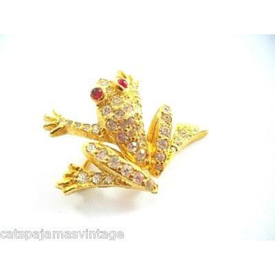 Vintage Jomaz Rhinestone & Gold Frog Brooch Ruby Red Eyes 1950s Cart2cart Jomaz